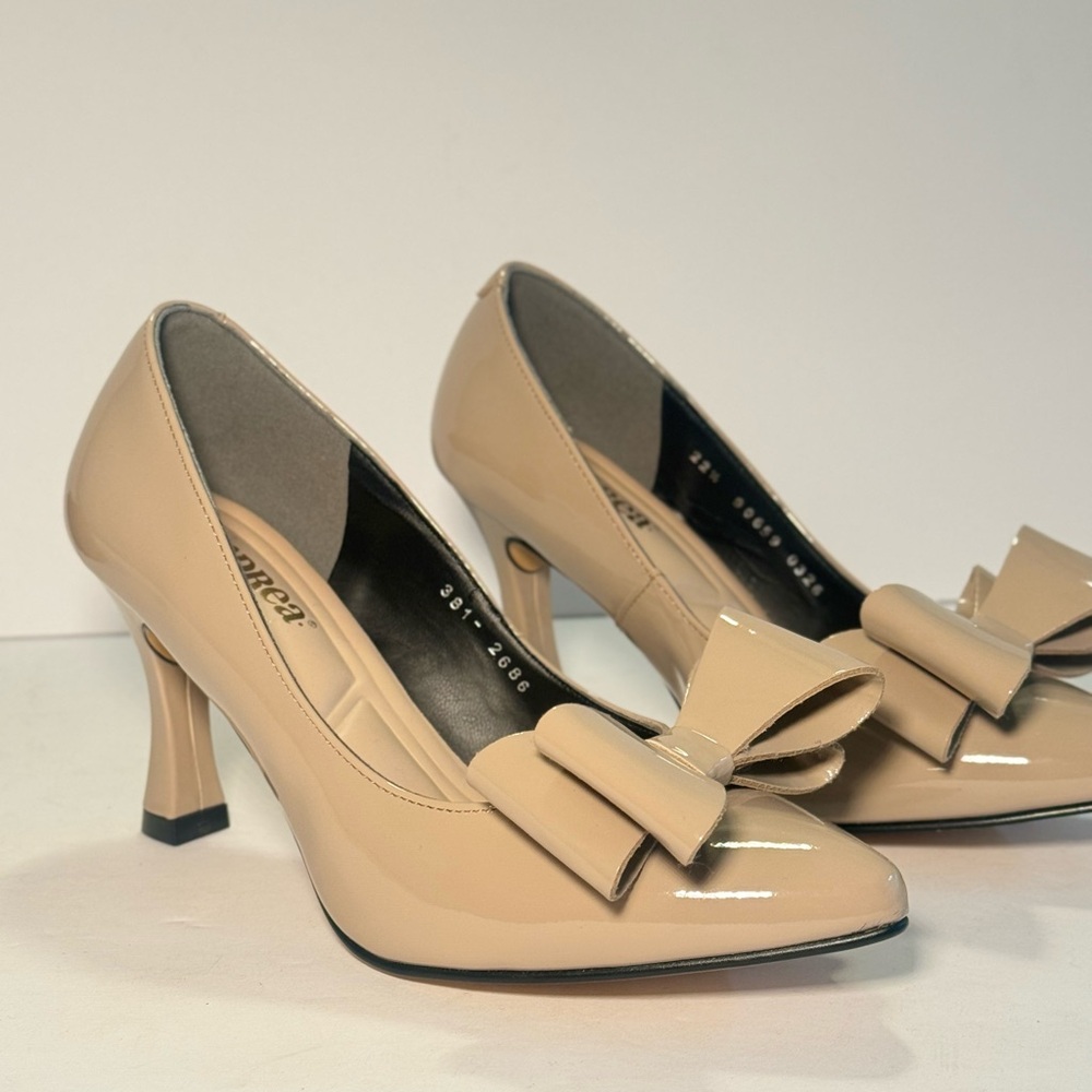 Classic Nude Patent Bow Pump - Women Heels